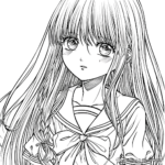 Anime Schoolgirl with Long Hair Coloring Pages 1