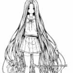 Anime Schoolgirl with Long Hair Coloring Pages 2