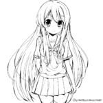 Anime Schoolgirl with Long Hair Coloring Pages 3