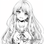 Anime Schoolgirl with Long Hair Coloring Pages 4