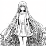 Artistic Detailed Long-haired Anime Girl Coloring Pages for Adults 1