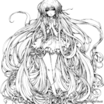 Artistic Detailed Long-haired Anime Girl Coloring Pages for Adults 2
