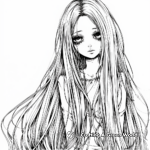 Artistic Detailed Long-haired Anime Girl Coloring Pages for Adults 4