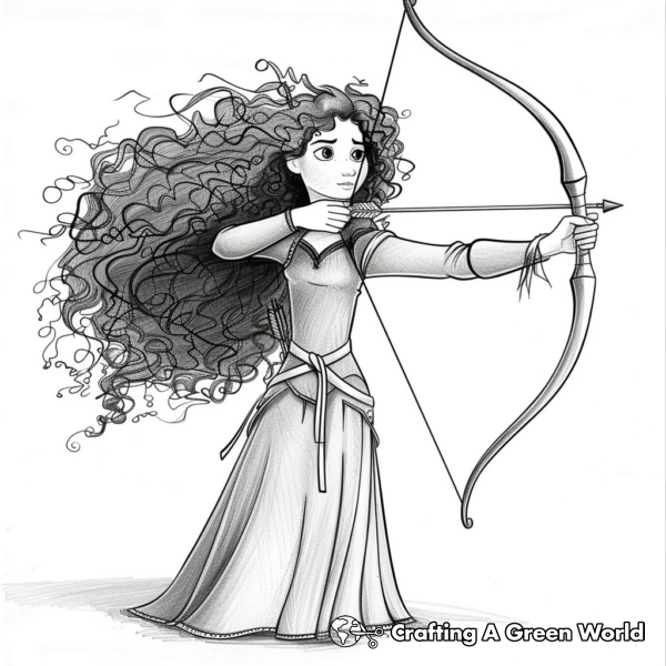 Brave Merida with Her Bow and Arrow Coloring Pages 1