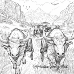 Brave Oxen Pulling Wagons on the Oregon Trail Coloring Pages 2