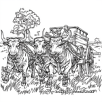 Brave Oxen Pulling Wagons on the Oregon Trail Coloring Pages 4