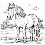 Breton Draft Horse in Field: Countryside Scene Coloring Page 1