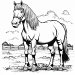 Breton Draft Horse in Field: Countryside Scene Coloring Page 3