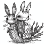Bunny Mermaid Family Coloring Pages: Mother, Father, and Babies 1