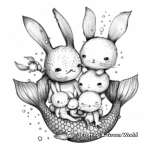 Bunny Mermaid Family Coloring Pages: Mother, Father, and Babies 2