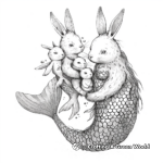Bunny Mermaid Family Coloring Pages: Mother, Father, and Babies 3