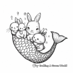Bunny Mermaid Family Coloring Pages: Mother, Father, and Babies 4
