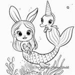 Bunny Mermaid with Seahorse Friends Coloring Pages 4