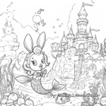 Bunny Mermaid with Underwater Castle Coloring Pages 1