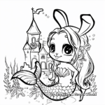 Bunny Mermaid with Underwater Castle Coloring Pages 4