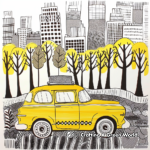 Canary Yellow Taxi in the City Coloring Pages 2