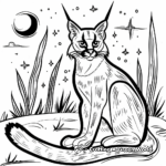 Caracal at Night: Nocturnal Scene Coloring Pages 1