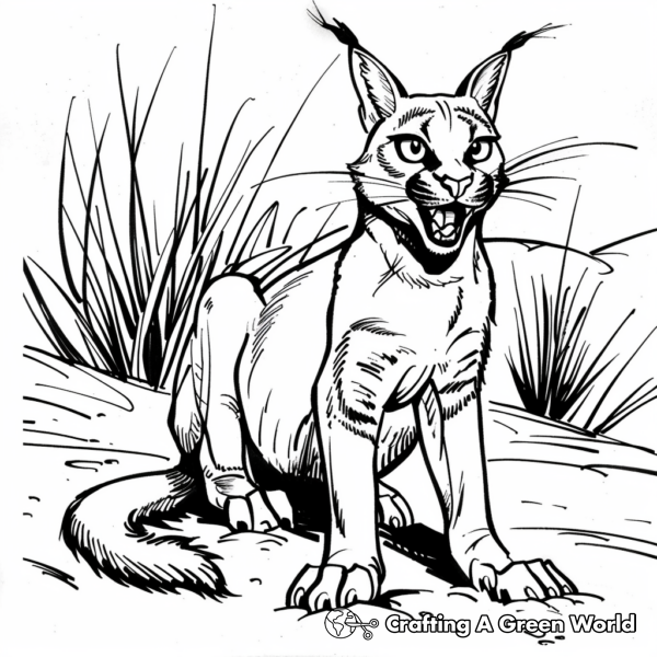 Caracal in the Desert Coloring Pages 1