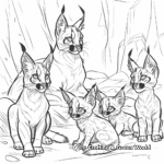 Caracal with Cubs: Family Scene Coloring Pages 1