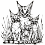 Caracal with Cubs: Family Scene Coloring Pages 2