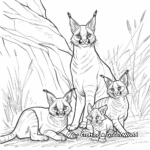 Caracal with Cubs: Family Scene Coloring Pages 3