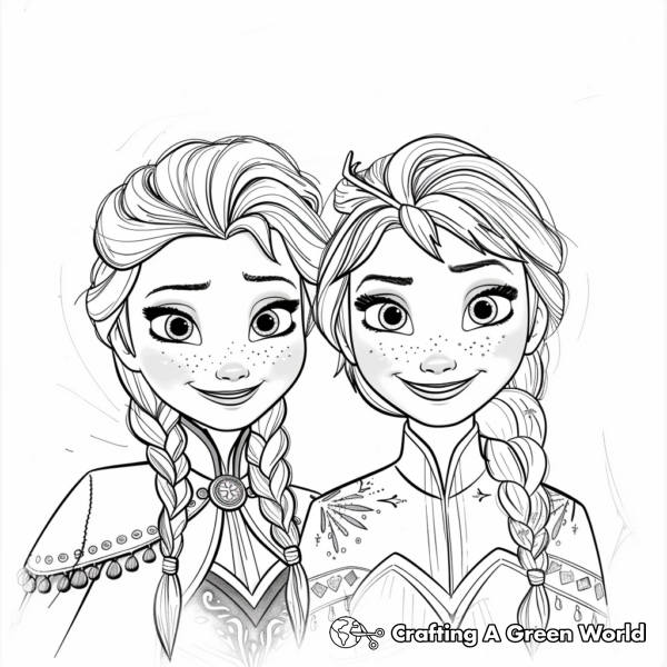 Charming Anna and Elsa Together Coloring Pages 1