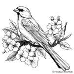 Charming Cardinal and Cherry Blossom Coloring Pages 1