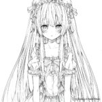 Charming Long-haired Anime Maid Coloring Pages 1
