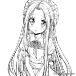 Charming Long-haired Anime Maid Coloring Pages 2