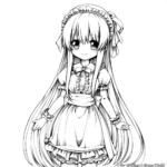 Charming Long-haired Anime Maid Coloring Pages 3