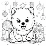 Cheerful Pomeranian Puppy with Christmas Decorations Coloring Pages 2