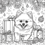Cheerful Pomeranian Puppy with Christmas Decorations Coloring Pages 3