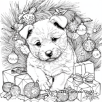 Cheerful Pomeranian Puppy with Christmas Decorations Coloring Pages 4