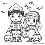 Children in Costume Trick or Treat Coloring Pages 1