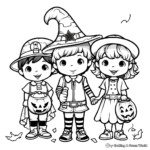 Children in Costume Trick or Treat Coloring Pages 4