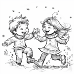 Children Playing in Snow Coloring Pages 1