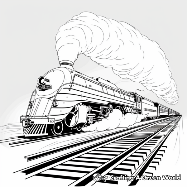 Classic Steam Train on Tracks Coloring Pages 1