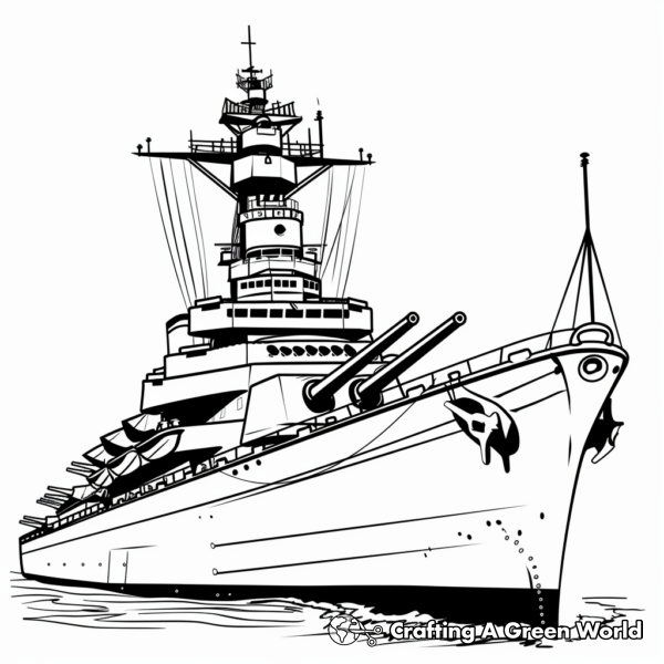 Classic WWII Battleship Coloring Pages 1