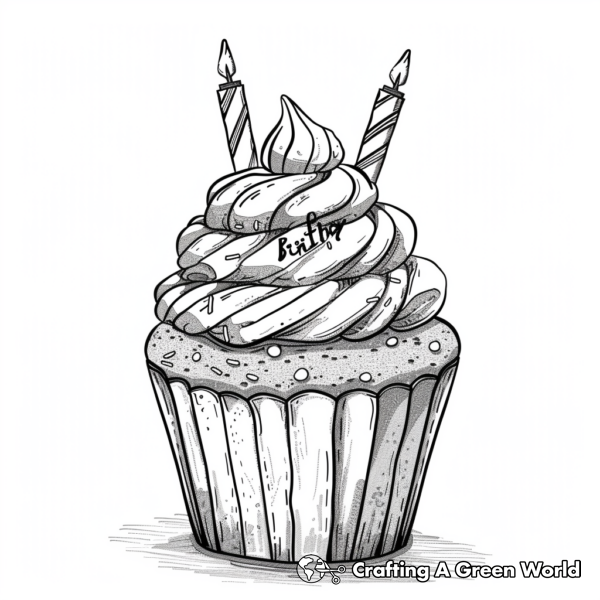 Colorful Happy Birthday Cupcake Coloring Pages 1