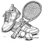 Coloring Pages of Tennis Shoes, Rackets, and Balls 1