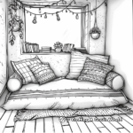 Cozy Bohemian Bedroom Coloring Pages 3