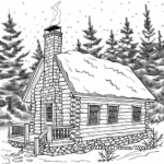 Cozy Winter Cabin Coloring Pages 3