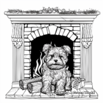 Cozy Yorkshire Terrier Puppy by the Fireplace on Christmas Eve Coloring Pages 2