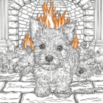 Cozy Yorkshire Terrier Puppy by the Fireplace on Christmas Eve Coloring Pages 3