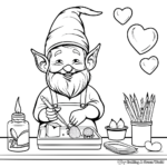 Crafty Gnome Making Valentine Coloring Pages 1
