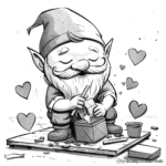 Crafty Gnome Making Valentine Coloring Pages 2