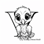 Cute Baby Vulture Carrying Letter V Coloring Page 1
