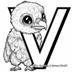 Cute Baby Vulture Carrying Letter V Coloring Page 2