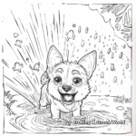 Cute Dogs Playing in a Sprinkler Summer Coloring Pages 3