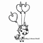 Cute Kawaii Unicorn with Heart Balloons Coloring Pages 1